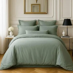 Baton Rouge Linge De Lit, Ensembles^Housse de couette satin de coton lavé verte