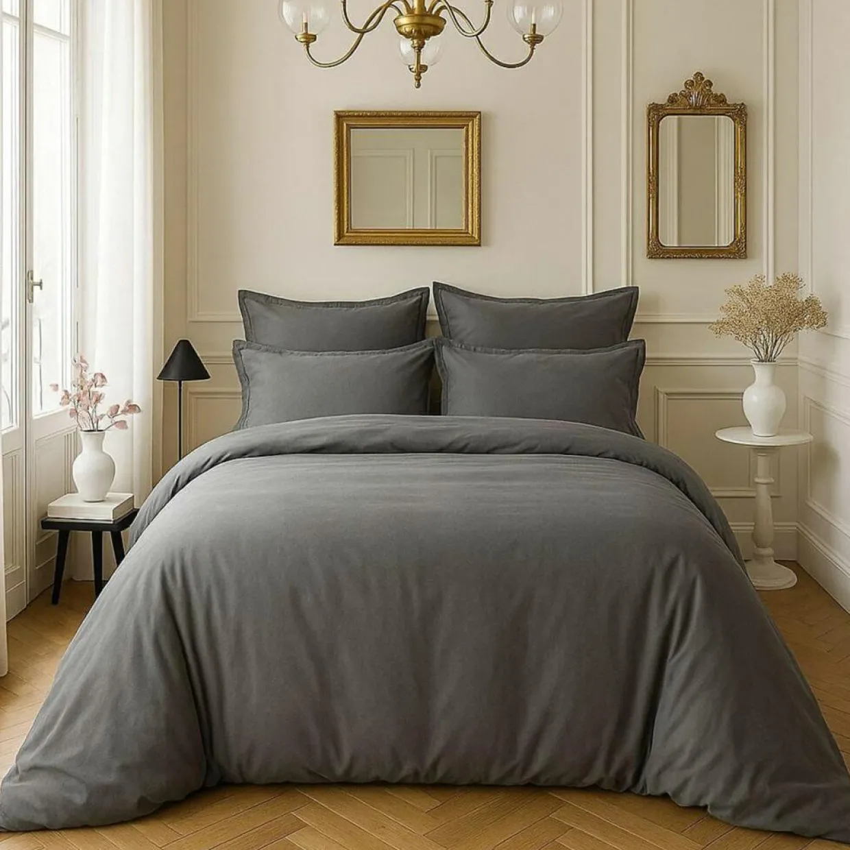 Baton Rouge Linge De Lit, Ensembles^Housse de couette satin de coton lavé grise