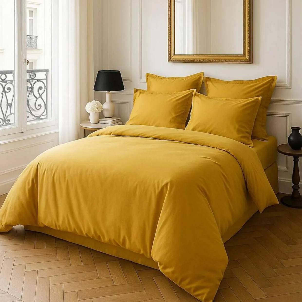 Baton Rouge Linge De Lit, Ensembles^Housse de couette satin de coton lavé moutarde