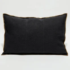 Housse de coussin en lin lavé noire - 40x60 cm-Apotheca Outlet