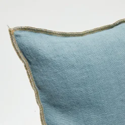 Housse de coussin en lin lavé bleu stone - 45x45 cm-Apotheca Sale