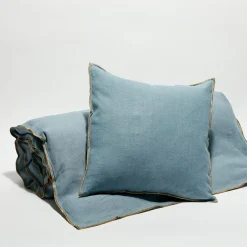 Housse de coussin en lin lavé bleu stone - 45x45 cm-Apotheca Sale