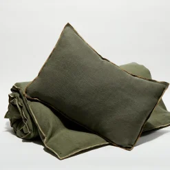 Housse de coussin en lin lavé kaki - 40x60 cm-Apotheca Best