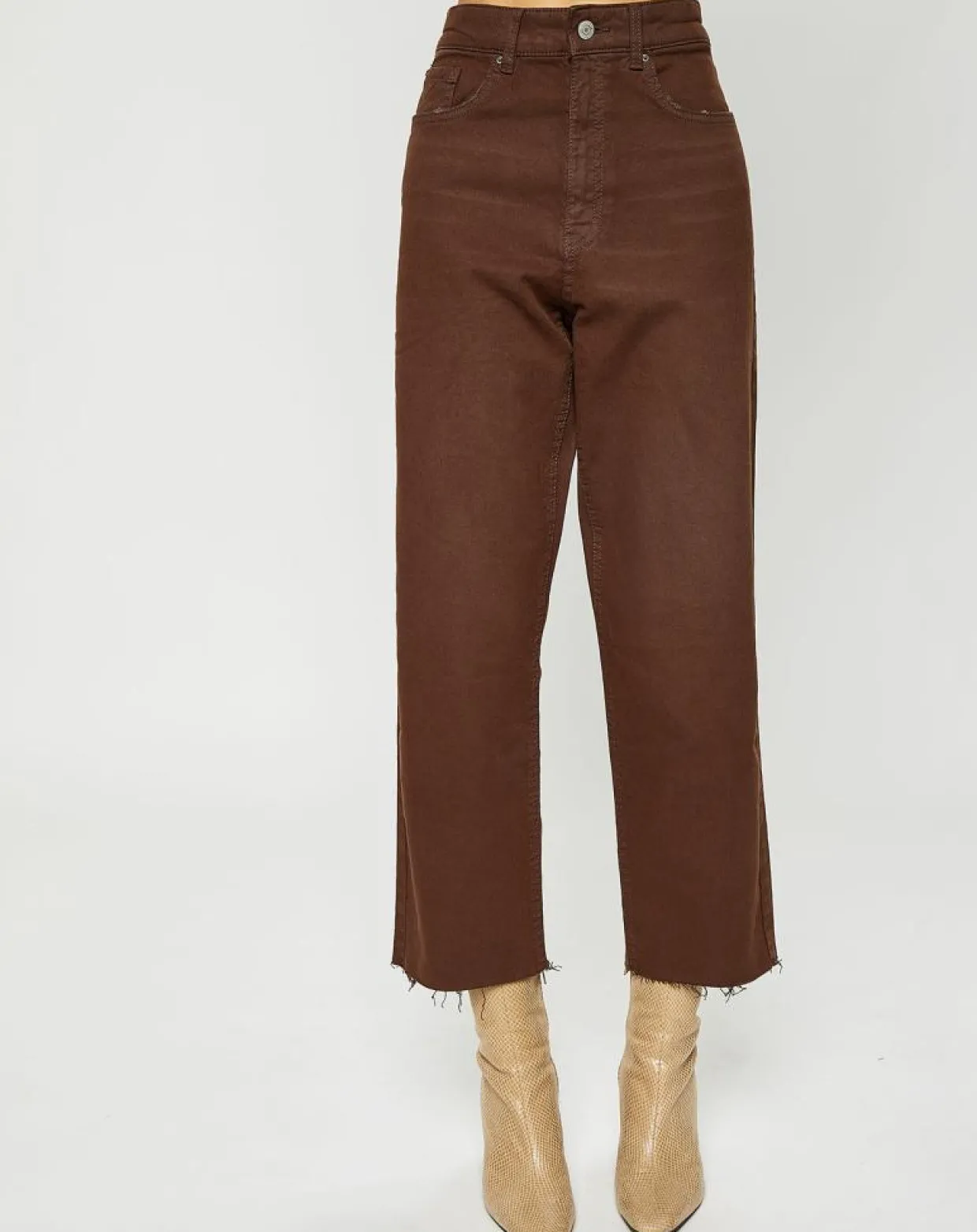 Jean 7/8 délavé en coton biologique marron-Esprit