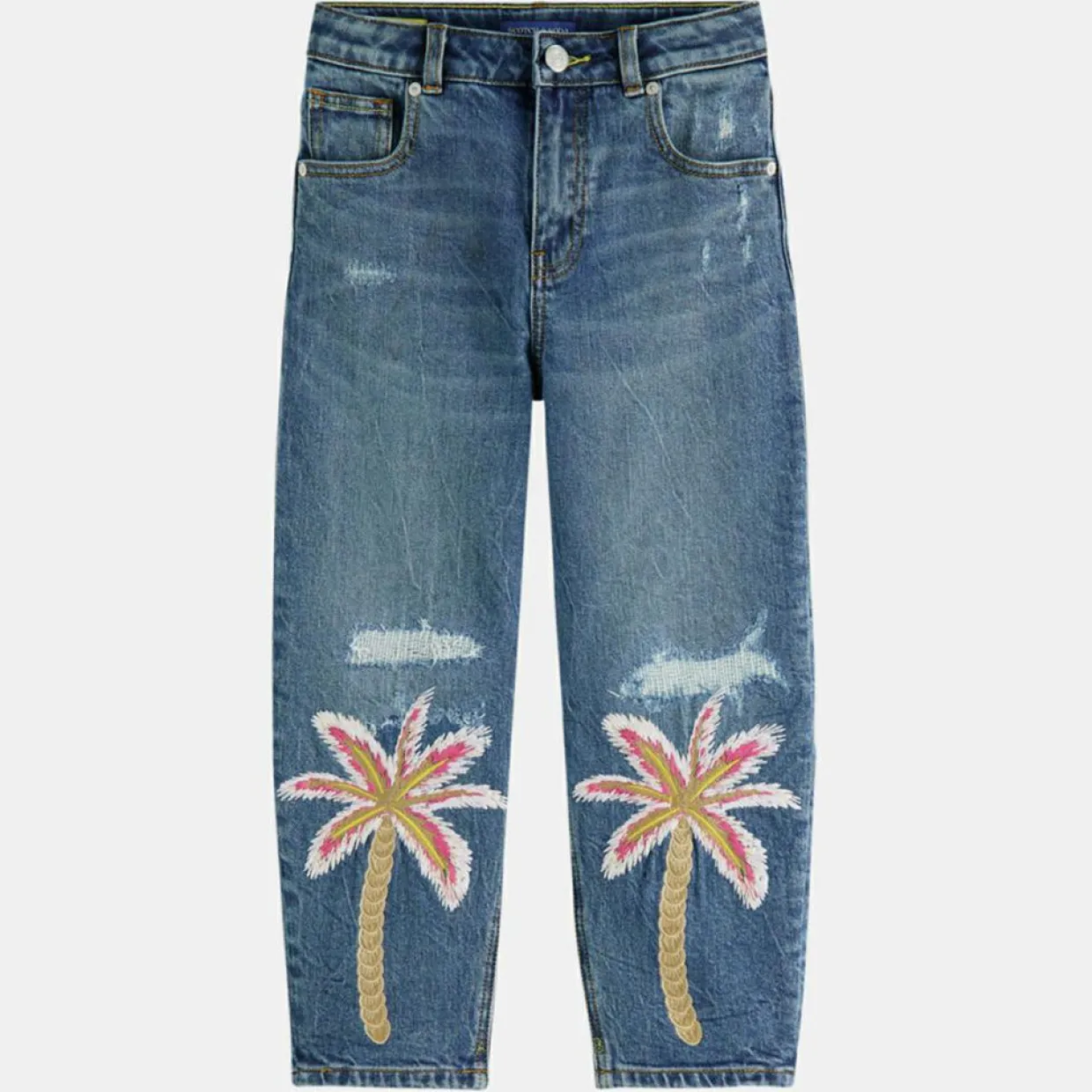 Enfant Scotch & Soda Fille^Jean Boule en Toile de coton mélangé brodé palmiers bleu