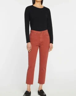 Jean délavé en Toile de coton 7/8 marron-Galeries Lafayette Clearance