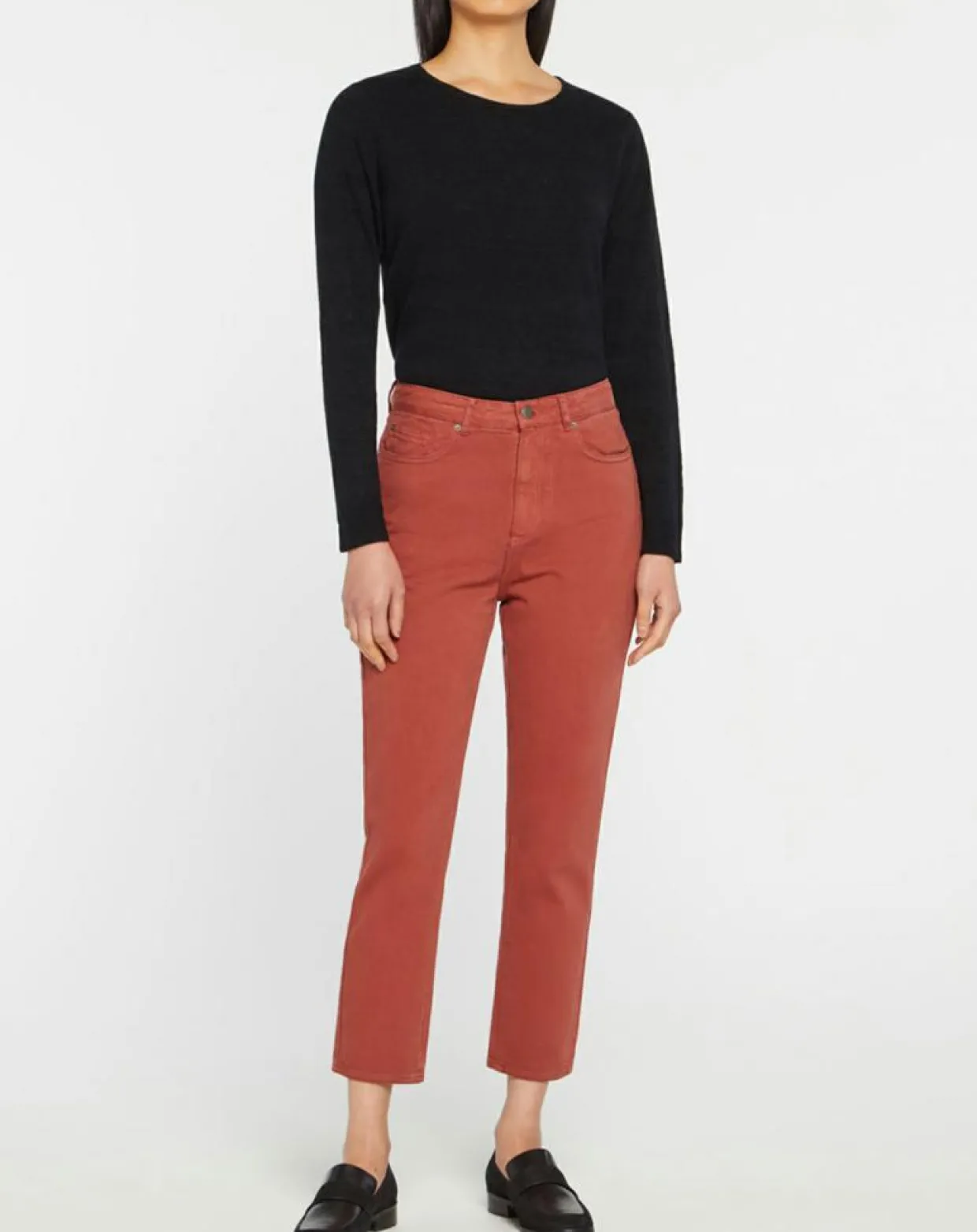 Jean délavé en Toile de coton 7/8 marron-Galeries Lafayette Clearance