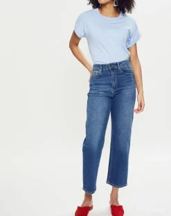 Femme Esprit Jeans^Jean Droit taille haute élastique bleu moyen