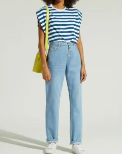 Jean en Coton Bio Capri boutons bleu clair-Galeries Lafayette