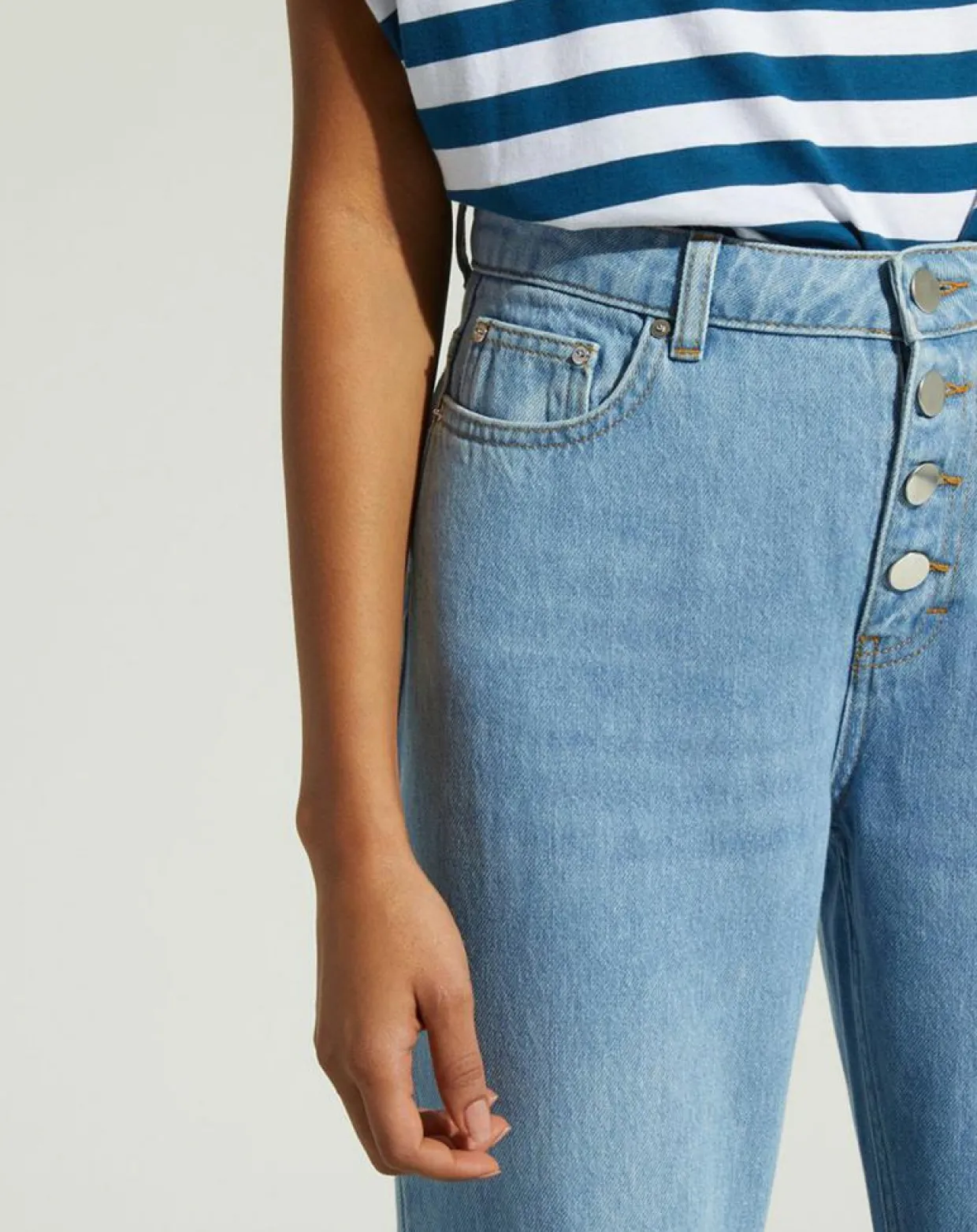 Jean en Coton Bio Capri boutons bleu clair-Galeries Lafayette