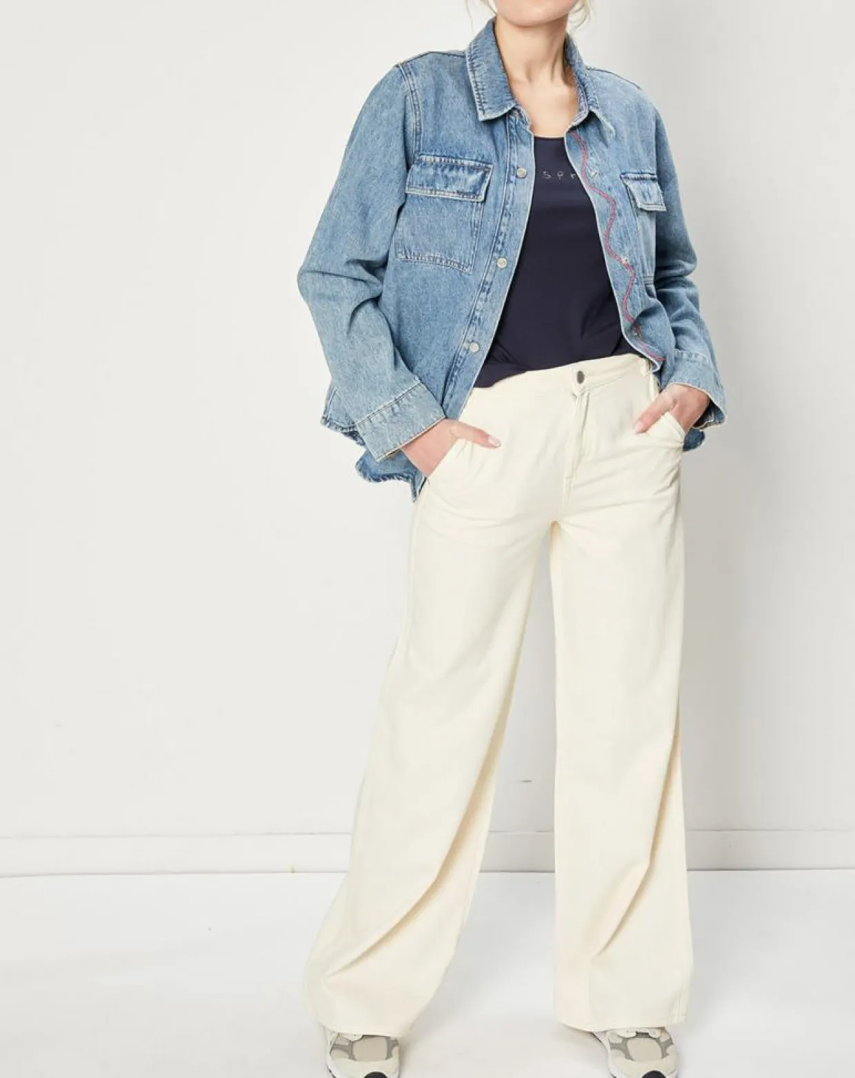 Femme Esprit Jeans^Jean large Wide en Coton mélangé collection EDC by écru