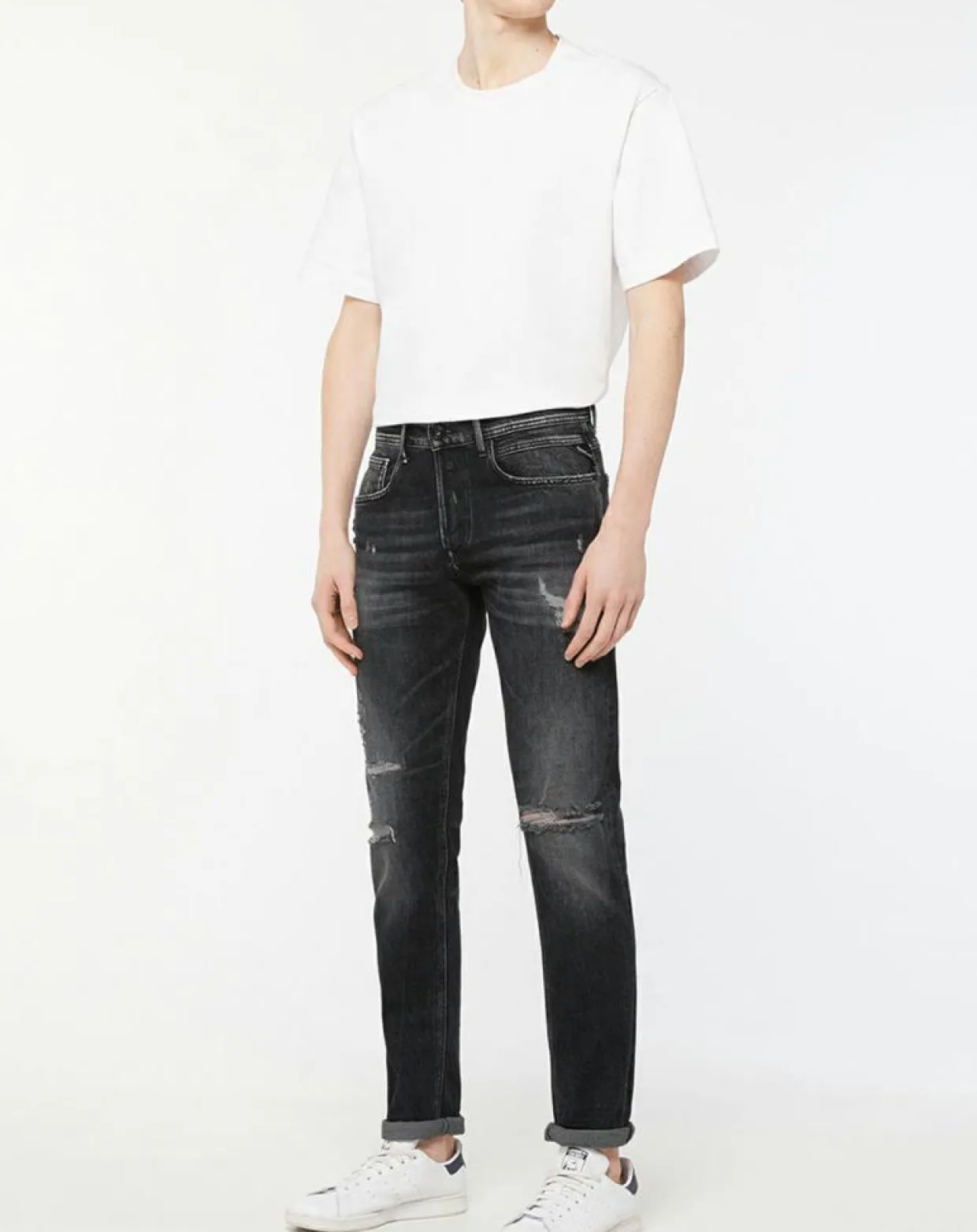 Homme Replay Jeans^Jean Broken Edge gris foncé