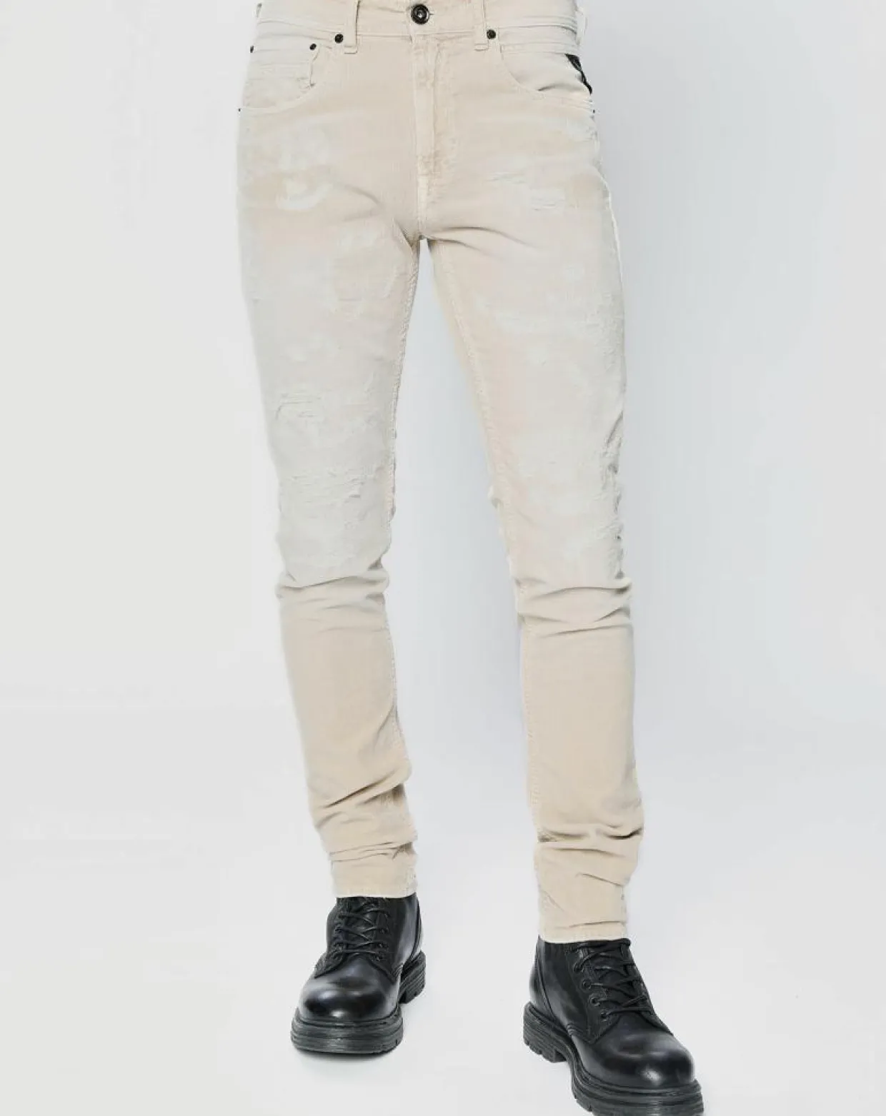 Homme Replay Jeans^Jean Skinny en Velours côtelé Broken Eged beige