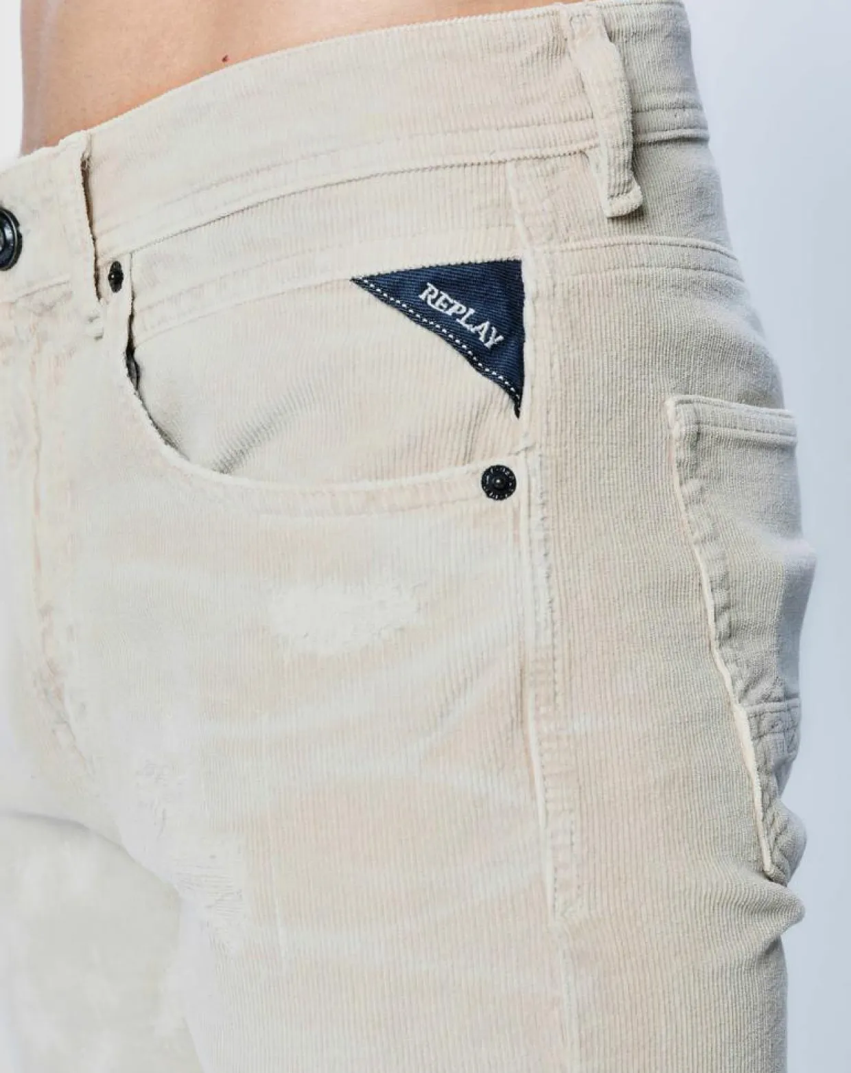 Homme Replay Jeans^Jean Skinny en Velours côtelé Broken Eged beige
