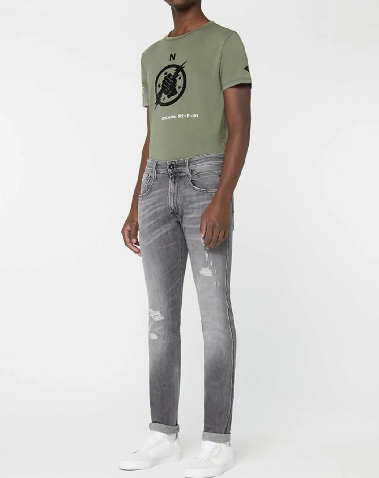 Jean Slim Aged Eco Anbass gris moyen-Replay Hot