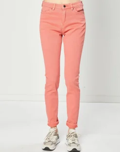Jean Slim en Toile de coton rose-Esprit