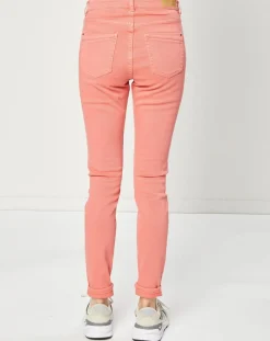 Jean Slim en Toile de coton rose-Esprit