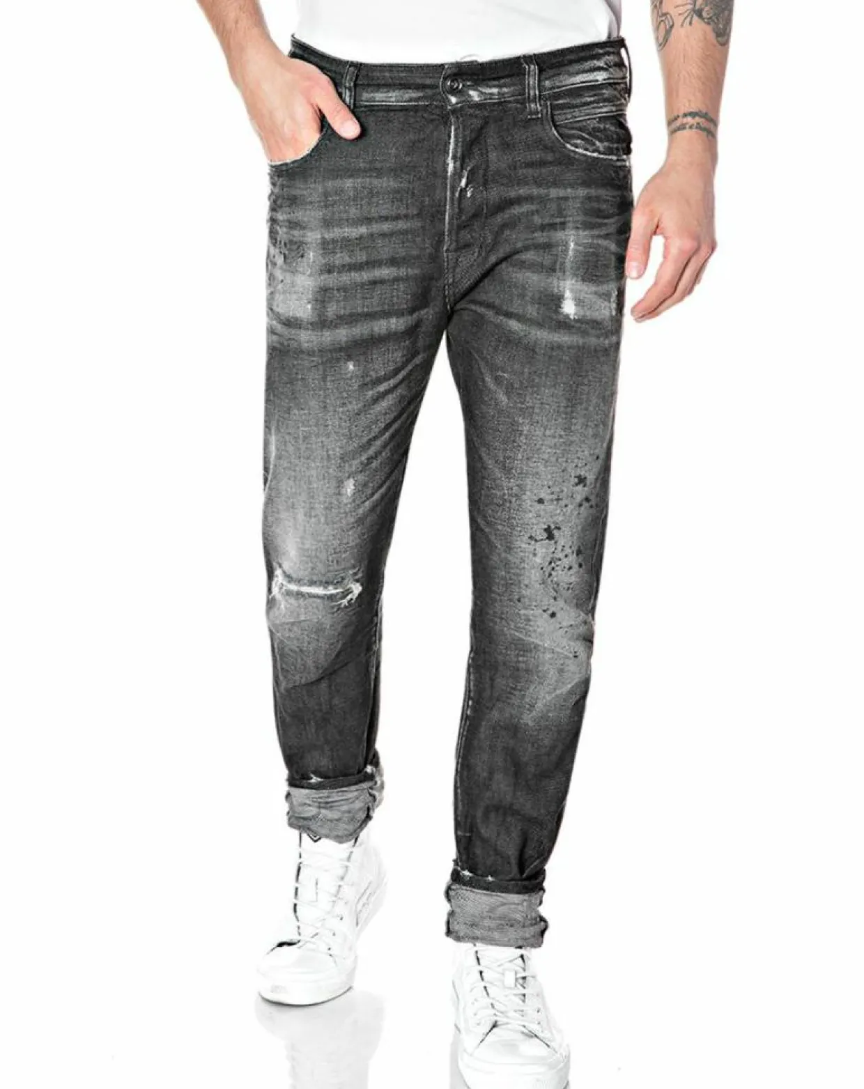 Homme Replay Jeans^Jean Tapered Tinmar noir délavé