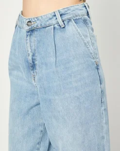 Jean Wide en Coton & Lin mélangés à taille haute bleu clair-Esprit Online