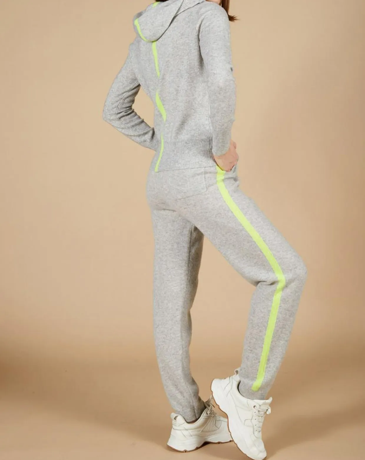 Jogging 100% Cachemire Coralie gris chiné clair/jaune fluo-Cashmere Tribu Best