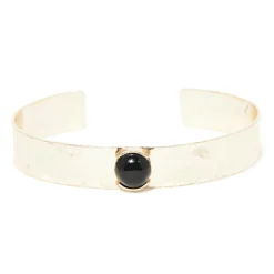 Jonc Caroline Agate noire en laiton doré-Moonstone Clearance