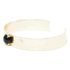 Jonc Caroline Agate noire en laiton doré-Moonstone Clearance