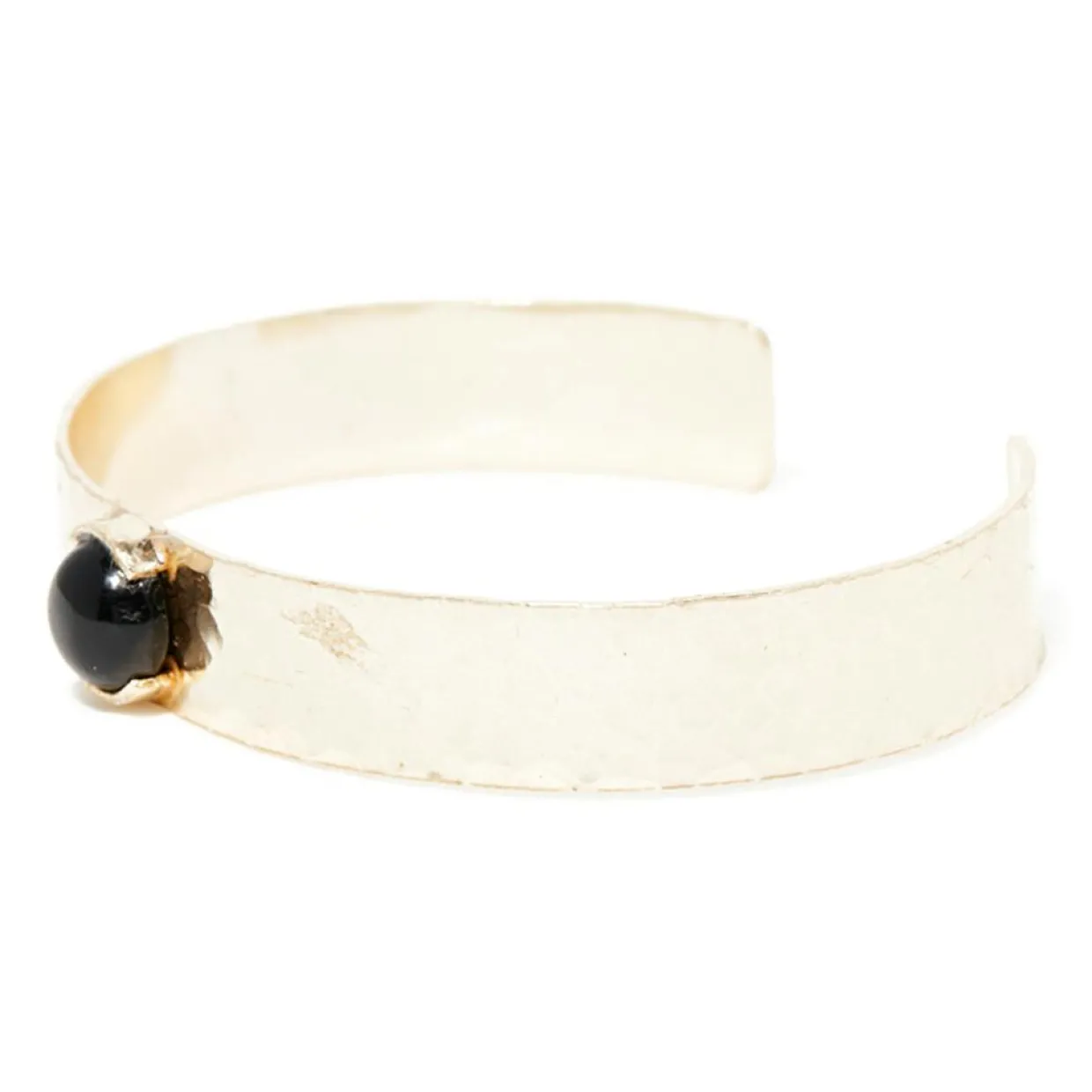 Jonc Caroline Agate noire en laiton doré-Moonstone Clearance