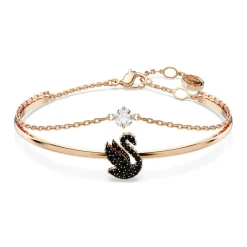 Femme Swarovski Bracelets^Jonc Swan Cygne doré rose/noir