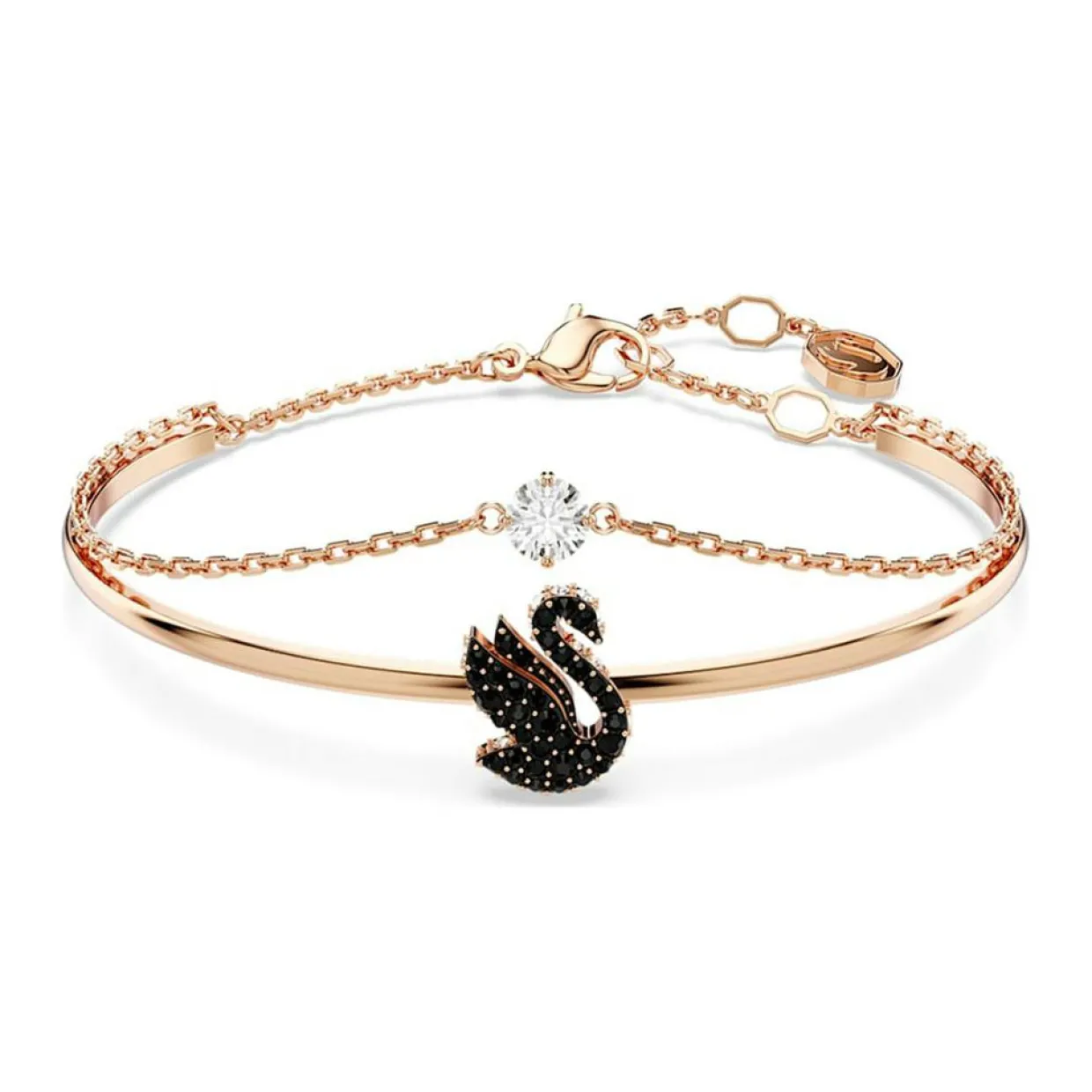 Femme Swarovski Bracelets^Jonc Swan Cygne doré rose/noir
