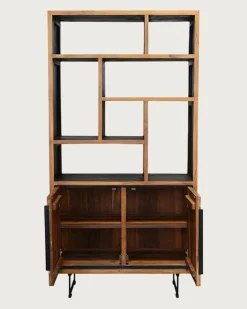 Kappa - Petite bibliothèque industrielle en teck maffis recyclé avec motif chevron 100 cm-Uniqka New