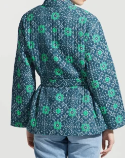 Kimono ceinturé Nougat imprimé bleu/vert-Garance Paris Discount