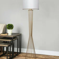 Opviq Lampadaire^Lampadaire Ayd blanc/doré - 21x38x155 cm