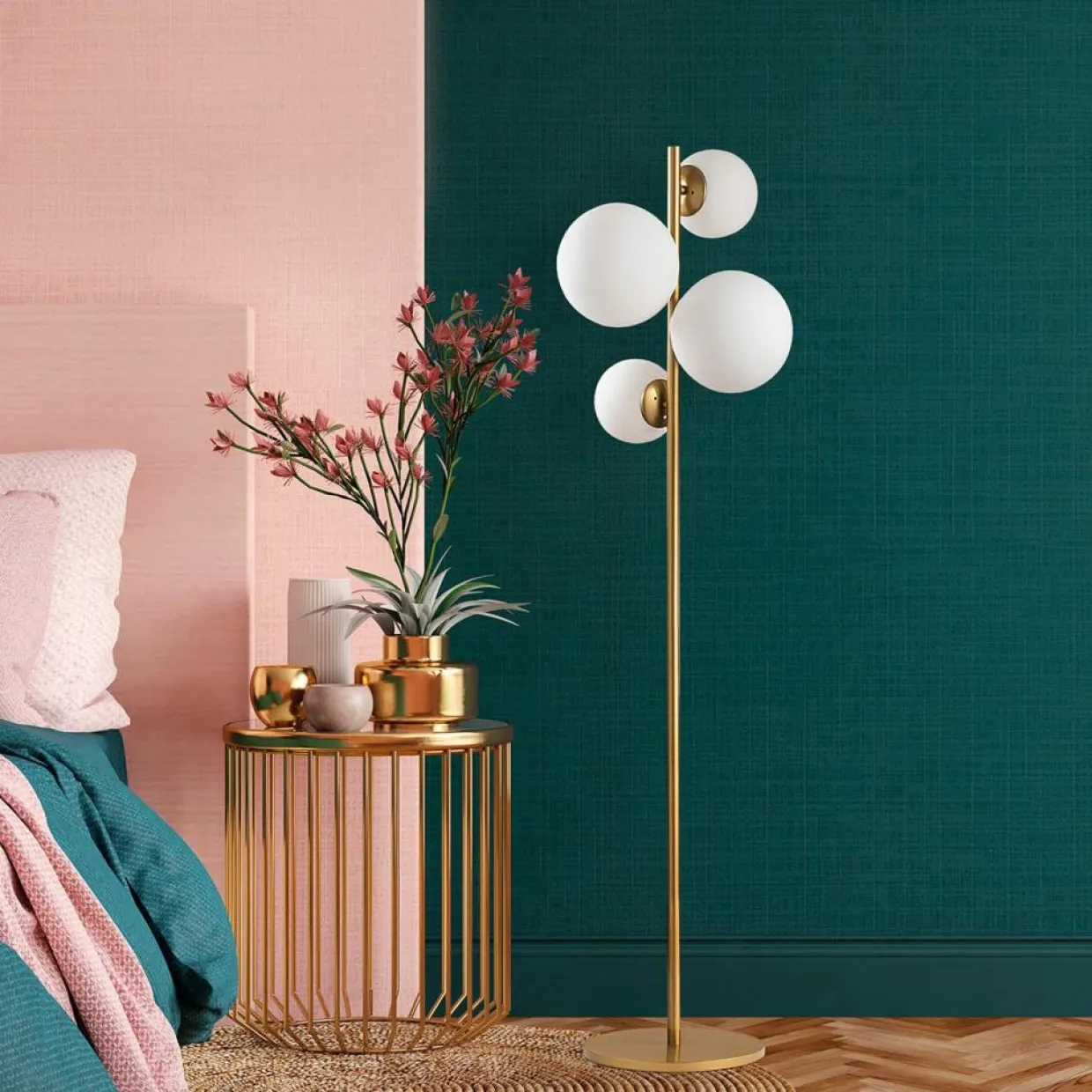 Lampadaire Fazli doré - 33x33x162 cm-Sheen Online
