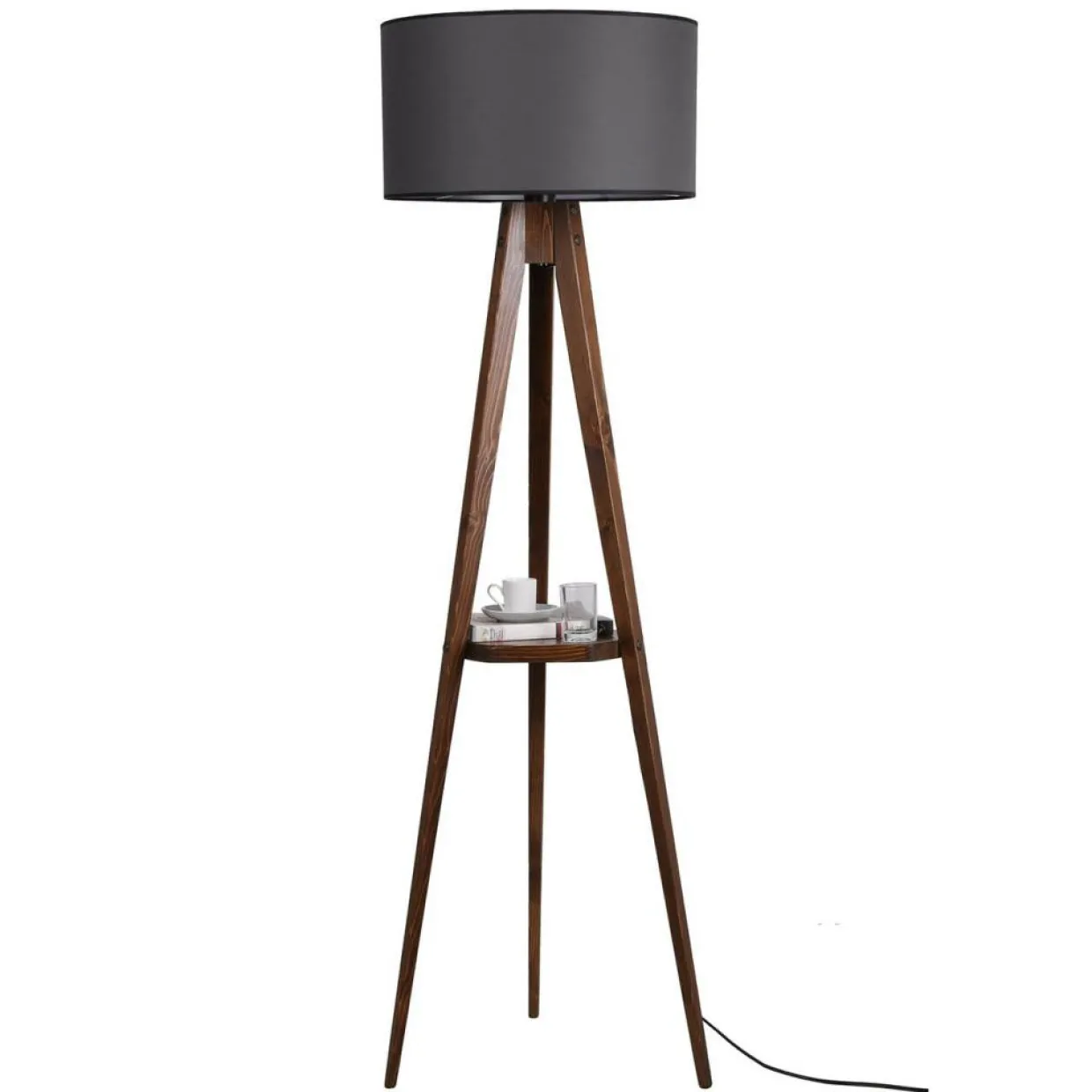 Opviq Lampadaire^Lampadaire Sehbali noyer/gris - D.45x153 cm