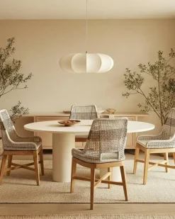 Lot de 2 Chaise Kos dossier haut en teck massif et corde naturelle beige-Uniqka Clearance