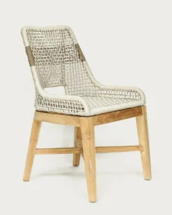 Lot de 2 Chaise Kos dossier haut en teck massif et corde naturelle beige-Uniqka Clearance