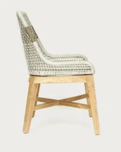 Lot de 2 Chaise Kos dossier haut en teck massif et corde naturelle beige-Uniqka Clearance
