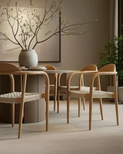 Uniqka Chaises^Lot de 2 chaises Kima en teck massif et corde beige