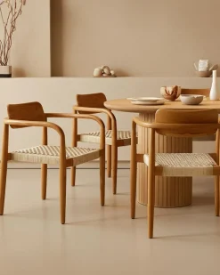 Lot de 2 chaises Kimo en teck massif et corde beige- marron-Uniqka