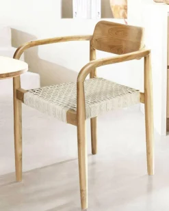 Lot de 2 chaises Kimo en teck massif et corde beige- marron-Uniqka