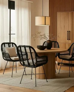 Uniqka Chaises^Lot de 4 chaises Myko en rotin noir