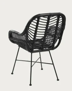 Uniqka Chaises^Lot de 4 chaises Myko en rotin noir