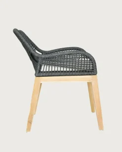 Lot de 4 chaises Santorini en teck massif et cordage gris-Uniqka