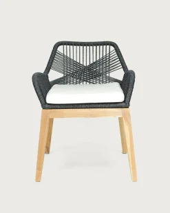 Lot de 4 chaises Santorini en teck massif et cordage gris-Uniqka