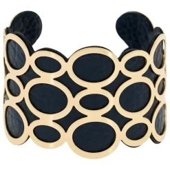 Femme Suzanne Bracelets^Manchette simili cuir en Laiton doré/noir
