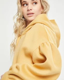 Manteau 3/4 léger 100% Laine à capuche ocre-Lou Andrea Clearance