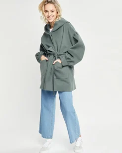 Femme Lou Andrea Manteaux^Manteau 3/4 léger 100% Laine à capuche kaki