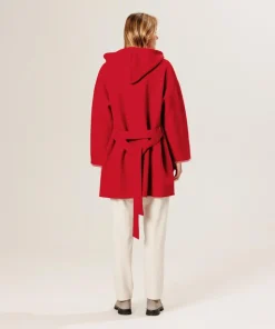 Manteau Beata 100% laine à capuche rouge-Rodier New