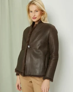 Manteau court réversible en Cuir & Fourrure Aggravi marron-MaxMara Sale