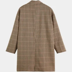 Manteau droit double boutonnage à carreaux beige/marron-Scotch & Soda Outlet